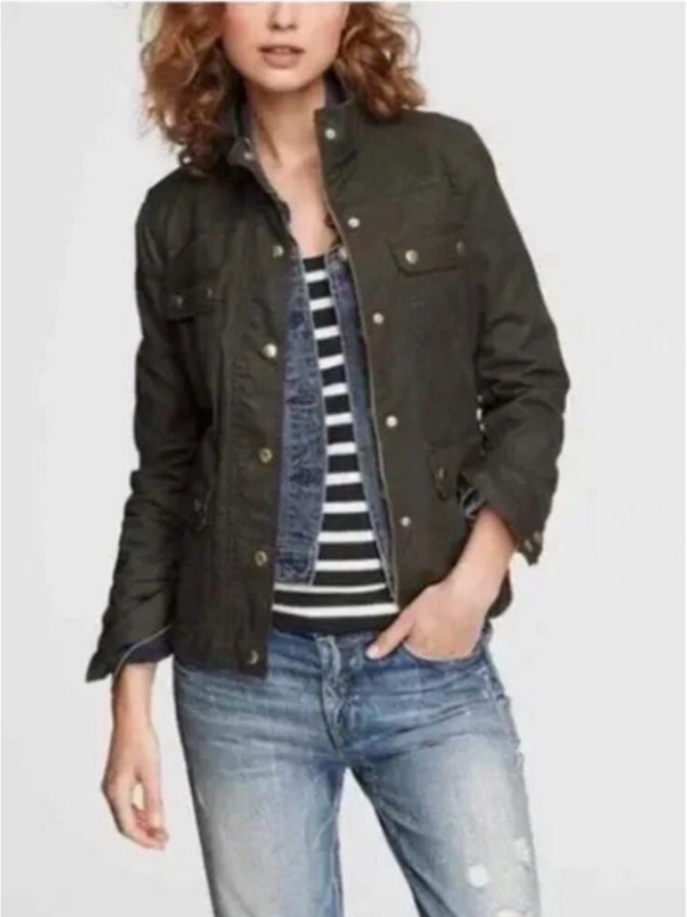 J. Crew Olive Green Utility Jacket with Gold Hardware